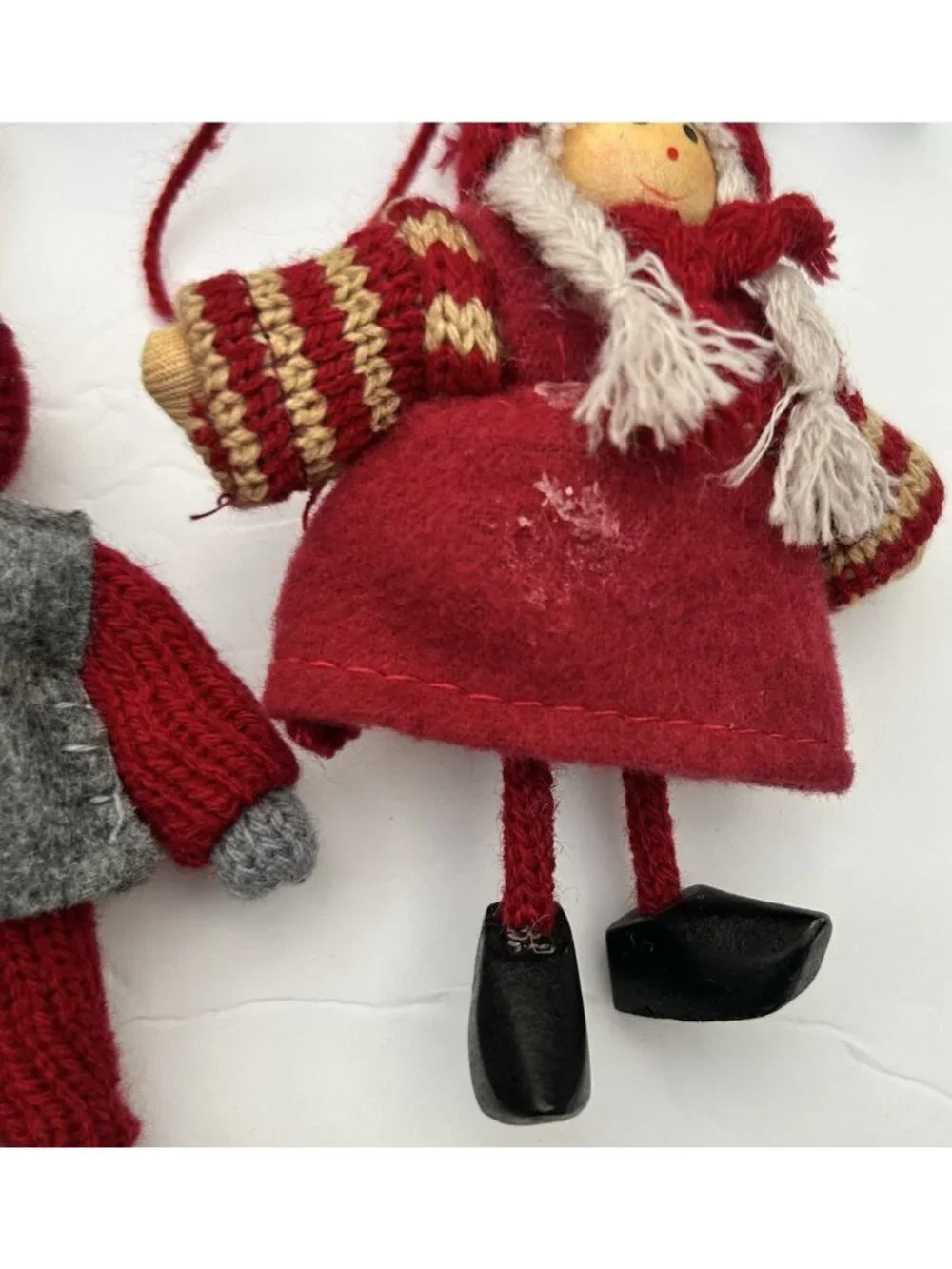 Vintage Set of 12 Tomte Nisse Boys Girls Wooden Felt Handmade Ornaments Holiday